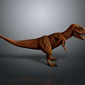 3D Tyrannosaurus Rex Model Standing With Brown Skin Green Spots Open Abdomen And Gray Background