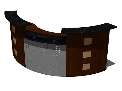 Curved Modern Reception Desk With Wooden Body Black Stone Top And Metal Panel 3d model