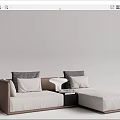 Modern Sectional Sofa with White Cushions Brown Armrests Side Table and Lamp