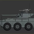 Six Wheeled Armored Military Tank with Turret and Weapon System Design