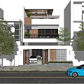 Modern Style Detached Villa Exterior Design With Trees Entrance And Balcony