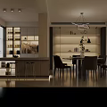 Modern Living and Dining Room Interior With Sofa TV Wall Dining Table And Pendant Lights