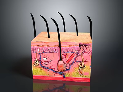 Human Skin Organ Hair Cross Section Structure With Hair Follicles And Anatomical Details 3d model