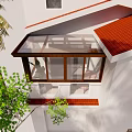 Tropical White Detached Villa With Palm Trees Greenery And Blue Sky