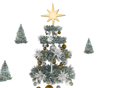 Festive Christmas Decorative Ornament Set With Gold Star Silver Balls And Snowflake Decorations 3d model