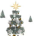 Festive Christmas Decorative Ornament Set With Gold Star Silver Balls And Snowflake Decorations