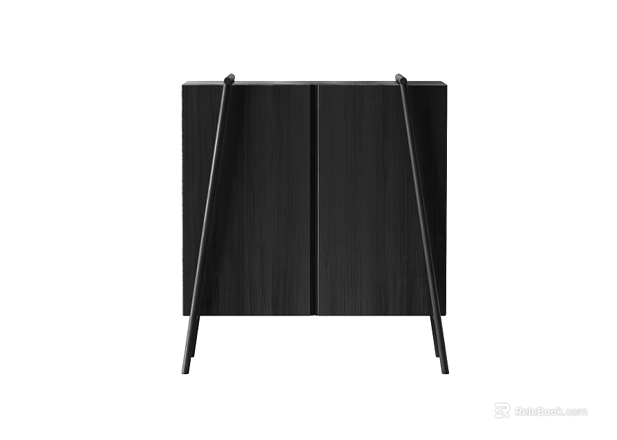 Stylish Modern Entryway Console Cabinet With Black Wood Finish And Metal Legs Design 3d model 