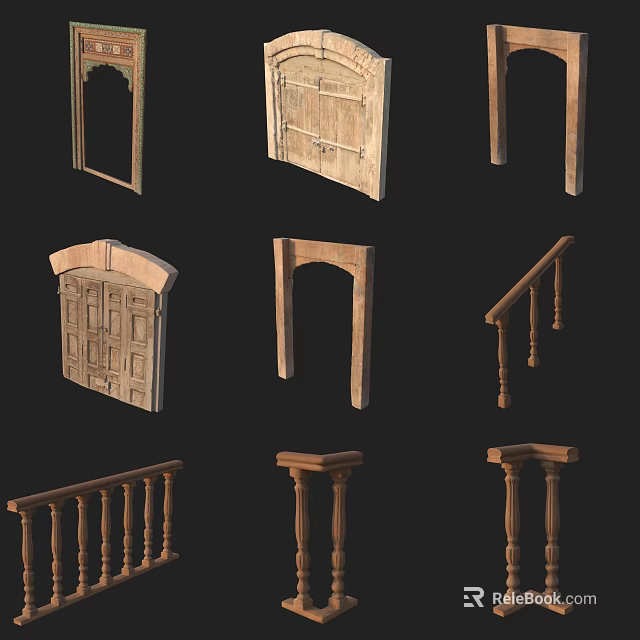 Wooden Railings Handrails Balusters And Components With Various Architectural Designs 3d model
