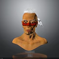 3D Character Bust Featuring White Short Hair Red Eye Mask And White Feather Accessory