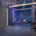 Modern Luxury Home Theater Interior With Starry Sky Ceiling Sofa Projector Dark Walls and Lighting