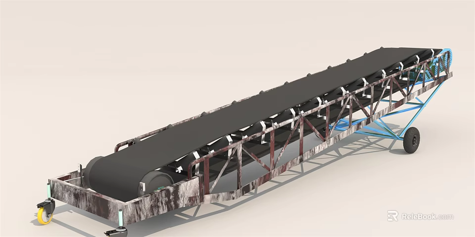 Long Distance Industrial Conveyor Belt System with Metal Frame for Material Transportation 3d model 