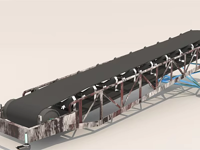 Long Distance Industrial Conveyor Belt System with Metal Frame for Material Transportation 3d model