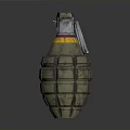 Vintage Hand Grenade Weapon with Metal Fuse Yellow Red Ring and Ribbed Textured Body