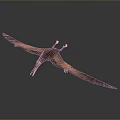 Ancient Pterosaur Flying With Expanded Wings And Orange Beak In Gray Sky