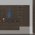 Wooden Decorative Cabinet With Multiple Shelves Drawers And Perforated Design For Items