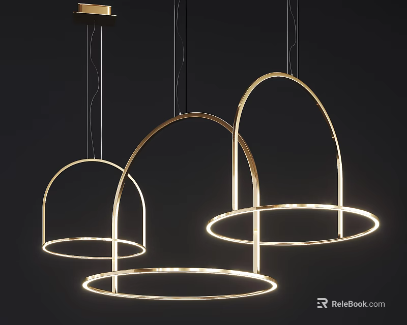 Elegant Modern Gold Ring Arch Pendant Lights With Illuminated Stylish Design 3d model 