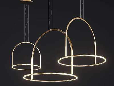 Elegant Modern Gold Ring Arch Pendant Lights With Illuminated Stylish Design 3d model