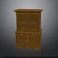 Traditional Wooden Storage Cabinet With Glass Lattice Doors Drawers And Metal Handles