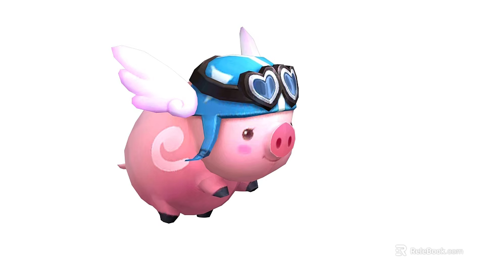 Cute Pink Pig with White Wings Blue Helmet and Heart Shaped Goggles 3d model 