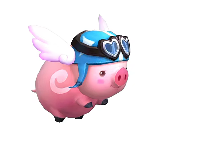 Cute Pink Pig with White Wings Blue Helmet and Heart Shaped Goggles 3d model