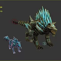 Large And Small Ice Crystal Mythical Beast Game Fantasy Characters With Glowing Blue Spikes
