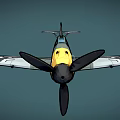 World War II Gray and Yellow Fighter Aircraft with Black and White Cross Insignia Propeller