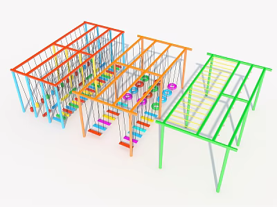 Colorful Outdoor Playground Equipment with Metal Frame Climbing Structures and Swing Components for Children 3d model