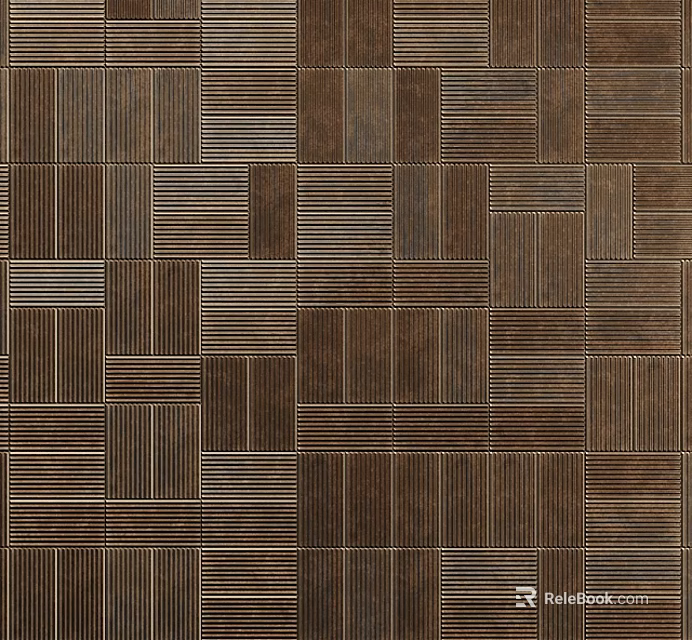 Brown Tiled Wall With Various Patterns And Textures 3d model 