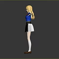 Anime Style Game Movie Character With Blonde Hair Blue Coat White Skirt And Outstretched Arms