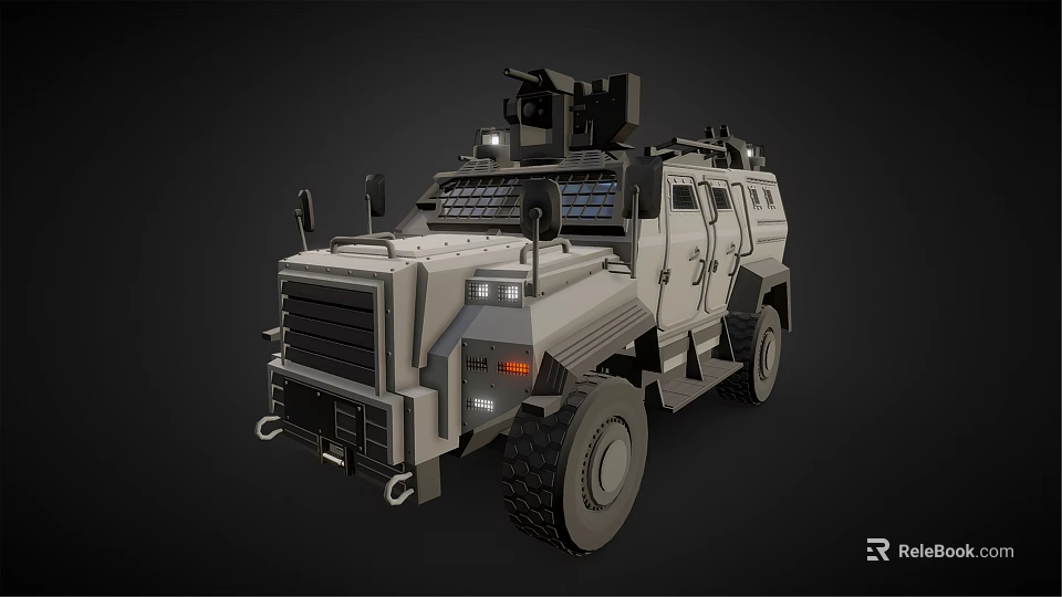 Armored Military Vehicle With Top Mounted Equipment Tactical Design And Off Road Wheels 3d model 
