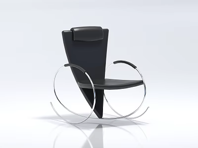 Modern Black Rocking Chair With Metal Frame And Leather Seat Design 3d model