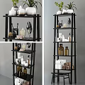 Modern Bathroom Shelf Unit With Toiletries Towels Candles And Decorative Bottles