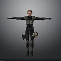 Futuristic Sci Fi Character In Armored Costume With Yellow Accents And Outstretched Arms