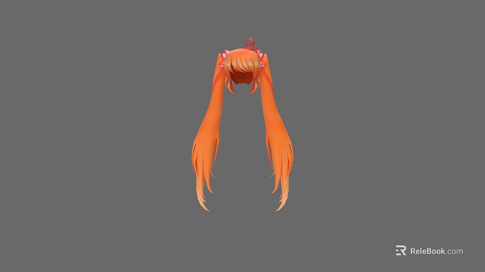Woman with Orange Twin Ponytails and Pink Hair Accessories Back View Hairstyle 3d model 