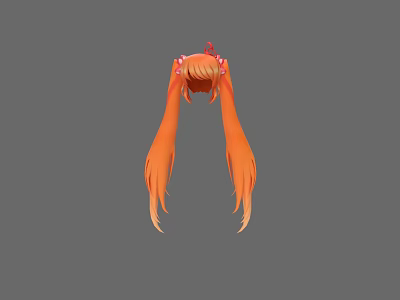 Woman with Orange Twin Ponytails and Pink Hair Accessories Back View Hairstyle 3d model