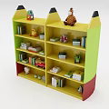 Pencil Shaped Kids Bookcase In Yellow Green With Books Toys And Stuffed Animals