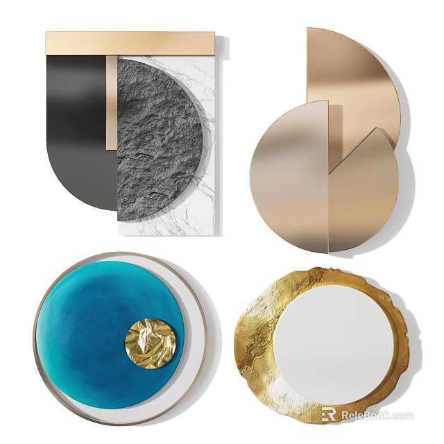 Elegant Modern Wall Decor with Gold Blue Circular Textured Metallic Designs 3d model