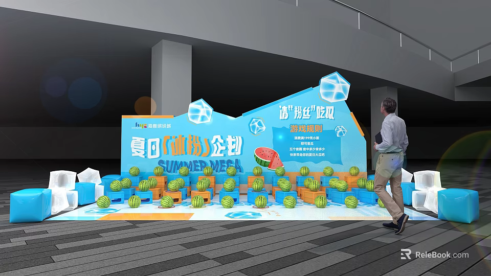 Vibrant Summer Samui Interactive Zone With Watermelon Decorations And Colorful Displays 3d model 