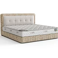 Modern Double Bed With Beige Upholstered Headboard And Spring Mattress