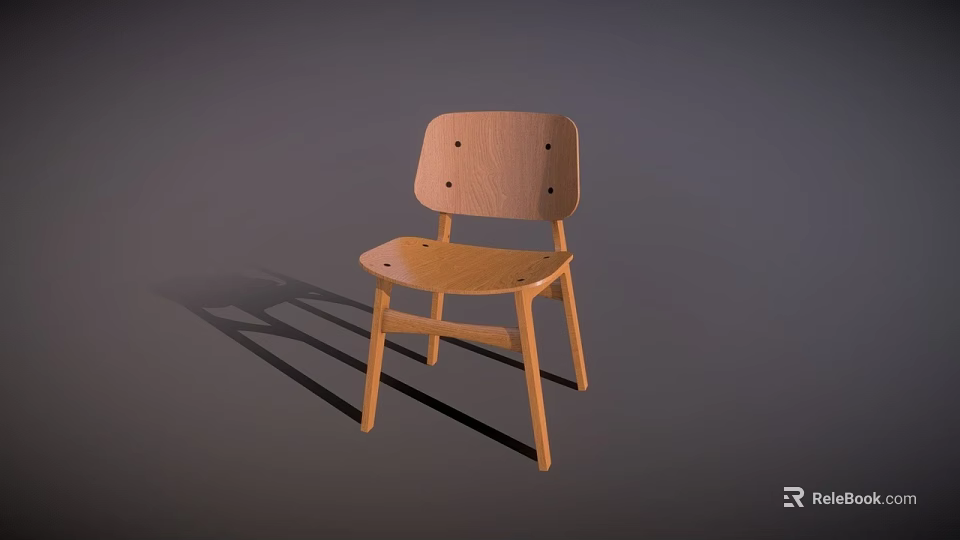 Wooden Stool With Simple Modern Design And Backrest In Light Wood Tone 3d model 