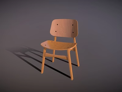 Wooden Stool With Simple Modern Design And Backrest In Light Wood Tone 3d model