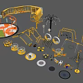 Yellow And Orange Outdoor Playground Equipment With Slides Climbing Nets Swings And Rotating Structures