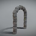 Gray Stone Arch Structure Featuring Stacked Rustic Stones And Classic Architectural Design 3d model