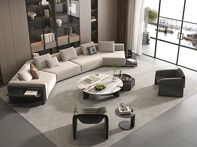 Minotti Sofa Coffee Table Combination Multi-person Corner Sofa Living Room Coffee Table Leisure Chair 3d model