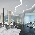 Modern Public Office Space With Multiple Computers Orange Chairs White Yellow Desks And Green Plants