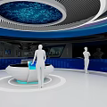 Modern Marine Technology Exhibition Hall Interior With White Curved Design And Digital Screens