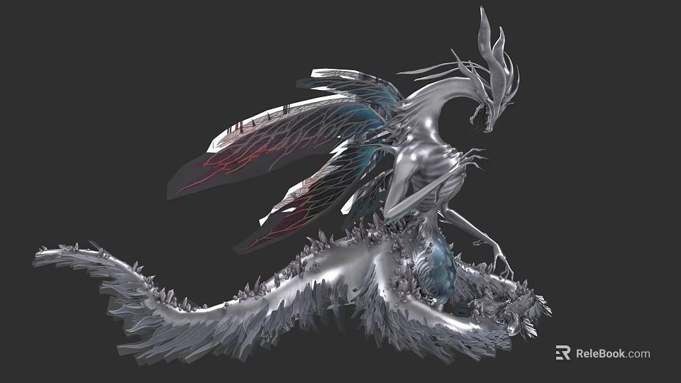 Game Movie Character Silver Dragon With Shiny Metallic Wings Detailed Scales And Fantasy Design 3d model 