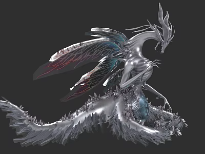 Game Movie Character Silver Dragon With Shiny Metallic Wings Detailed Scales And Fantasy Design 3d model