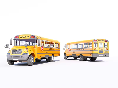 Two Yellow School Buses Displaying Front And Back Exterior Views 3d model Two Yellow School Buses Displaying Front And Back Exterior Views 3d model
