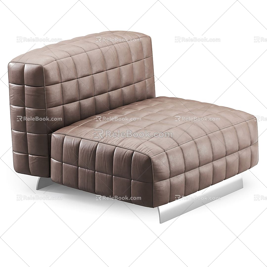 Modern Single Sofa Leather Single Casual Sofa Pedal Stool 3d model